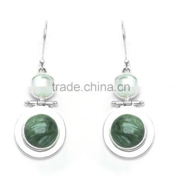 Jewelry Sterling Silver Designer Jewelry Manufactur 925 Silver Seraphinite & Pearl Beautiful Dangle Earrings