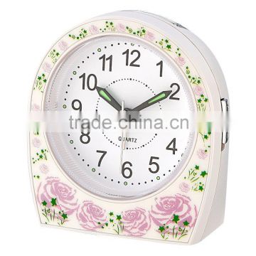 Silk printing Pink flower Analog Table Alarm Clock
