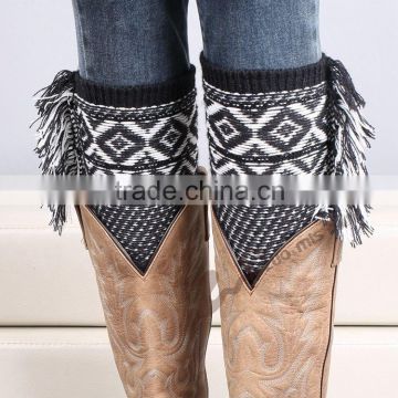 new leg wool knitted boots Christmas thermal Bohemia tassel shaped lattice socks