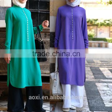 Oem supplier split side fashion design long sleeve pearl chiffon muslim women party dress