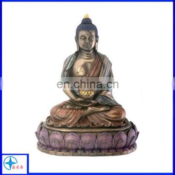 resin male buddha statues with copper effect sitting on the lotus