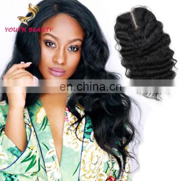 Wholesale price 9A grade Indian human virgin hair lace closure in deep wave free part raw unprocessed hair