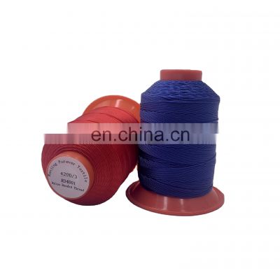Nylon bonded thread, blue color, available samples