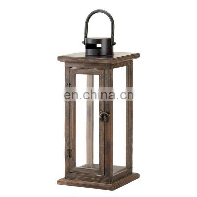 Garden And Home Decorative Wood Lantern Frame And Glass Panels Wooden Candle Lantern Decoration