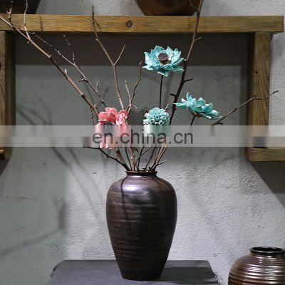 Brown crude pottery chai kiln dried flower ceramic vase