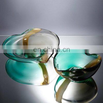 Creative Glass Heart-Shaped Plate Simple Modern Two-Color Gradient Coffee Table Storage Basket