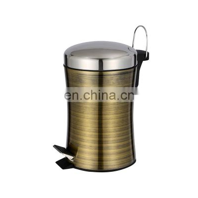 Hotel slim design stainless steel foot pedal waste bin with gold color bathroom trash can