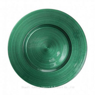 Factory Directly Wholesale Green Colored Flat Glass Charger Plate Tray For Wedding Event Decoration