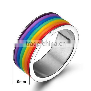 New stainless steel gay men ring rainbow full color ring silver ring gay men ring