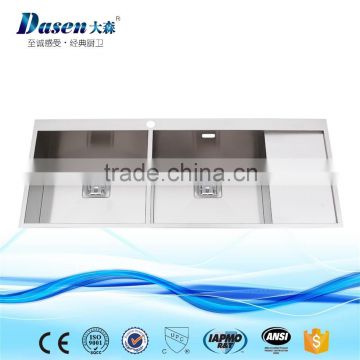 DS12050c Handmade double kitchen sink with drain boards