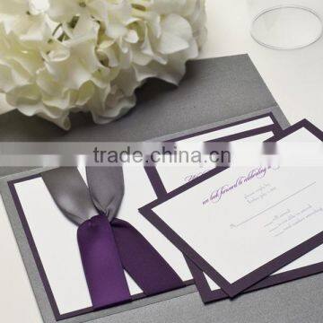 2016 newmengxing Elegant wedding invitaion, fancy invitation with 2 ribbons