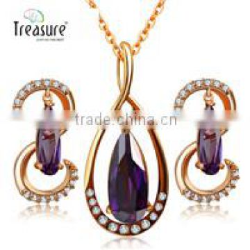 IN STOCK yiwu 2015 fashion jewelry set 18k gold plated purple crystal jewelry set