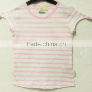 "100%COTTON GIRL'S KNOT SLEEVE TEE WITH PINK/WHITE STRIPE T-SHIRT"