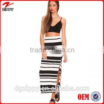 New arrival black and white stripe long skirt latest skirt design pictures