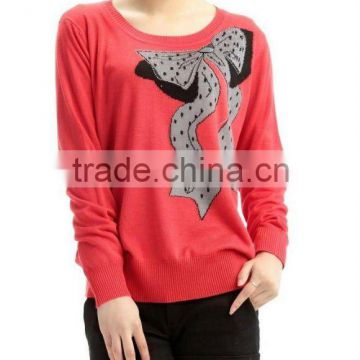 women's fashion pullover sweater with butterfly knot jacquard