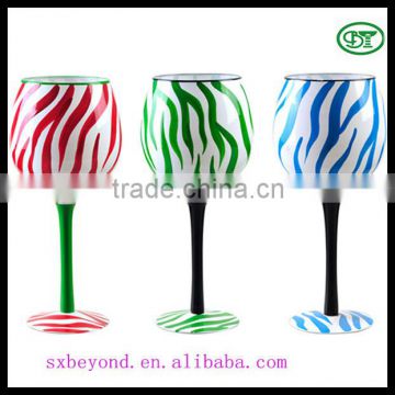 hand painted stripe wine glass