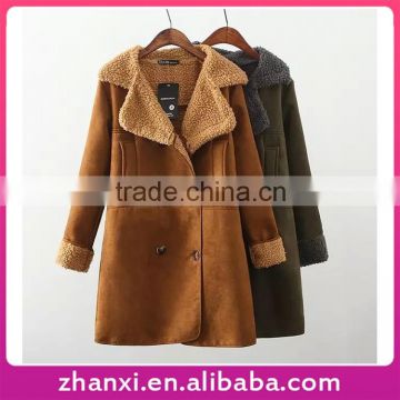 Wholesale women thick suede leather girls fashion long winter ladies coat