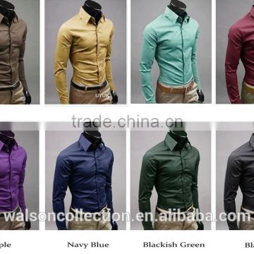Wholesale walson Luury Men Formal Shirt Long Sleeve Slim Fit Business Dress Shirts Solid Cotton apparel