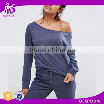 2017 Guangzhou Factory 60% Polyester 40% Cotton Women Fashion Design Jersey Off Shoulder Sweatshirt