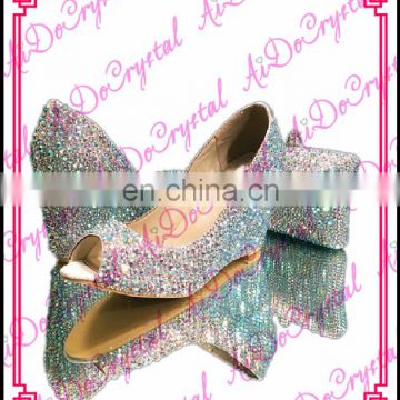 Aidocrystal handmade colorful crystal wedding party wedges shoes and bag set