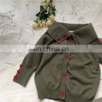 Autumn and winter lapel children's bottoming long-sleeved Korean women's autumn solid color single-breasted sweater