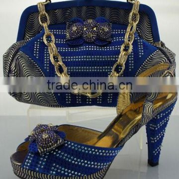 ME0011 blue new fashionable style women high heel shoes match bag for wedding