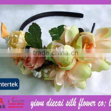 Big colorful fresh look flower decorated satin covered plastic headband