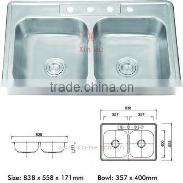 304 stainless steel kitchen double bowl sink