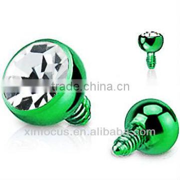 Green Titanium Round CZ Dermal Top body piercing accessories