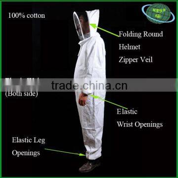 Beekeeping equipment protective bee suit with elastic waist, wrist opening and zipper hat