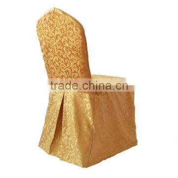 Gold Damask Chair Cover with a pleat on the back bottom