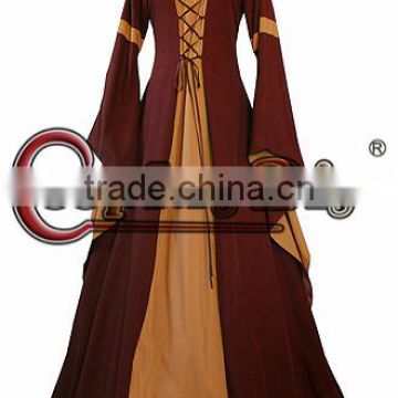 Brown&Saffron Medieval Renaissance Victorian Ball Gown Dress Costume For Gothic And Fantasy Parties