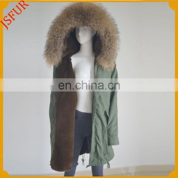 Wholesale Genuine Raccoon Fur With Faux Fur Lining Down Parka