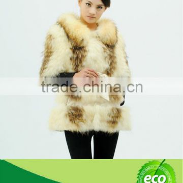 2013 Sexy Newest Collection Women's White And Black Real Raccoon Dog Fur Coat