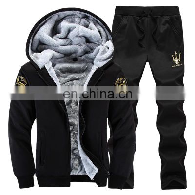 Wholesale d30 men's cardigan hooded plus velvet sports suit youth casual pants two-piece trendy jogging suit