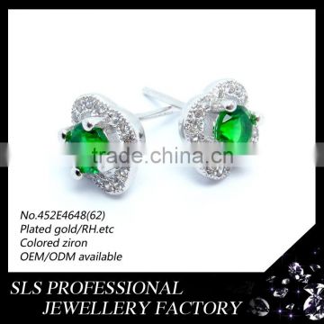 925 silver jewelry wholesale women's fashion square prong setting green stones stud earrings