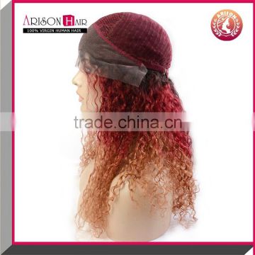 Wholesale Price Ombre Color Lace Wig Virgin Peruvian Hair Ombre Full Lace Wigs kinky curly