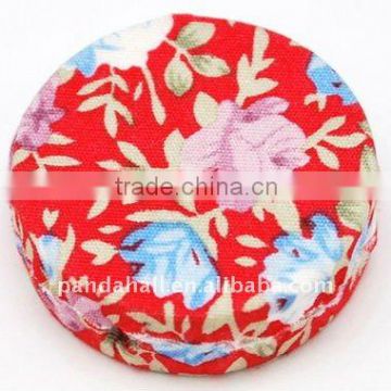 Woven Cloth Woven Beads, Acrylic with Cloth, Red, Flat Round, 33x11mm, hole: 3mm.(WOVE-R002-13)