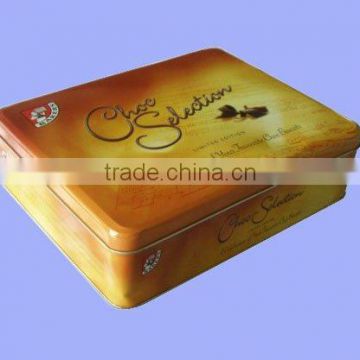 Tin box for chocolate with embossing on the lid chocolate box