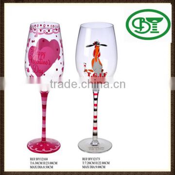 Hand painted wine glass for valintine
