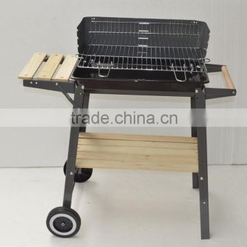Trolley Wooden Table Barbecue Charcoal Grill