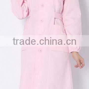 cutomized pink 100%cotton nurse uniform long sleeve overcoat