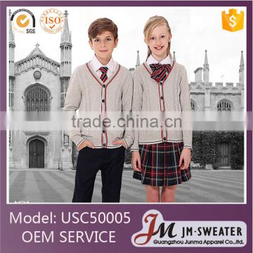 Latest grey custom unisex cardigan sweater school uniform design