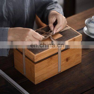 new natural and safe material design bamboo box with ribbon tie