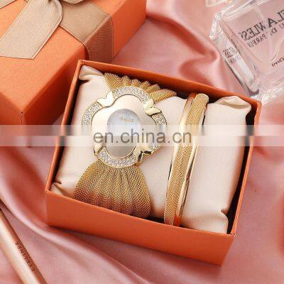 BAOHE JA002-A 2pc Women Quartz Watch Fashion Luxury Brand Diamond Butterfly Gold Watch For Women