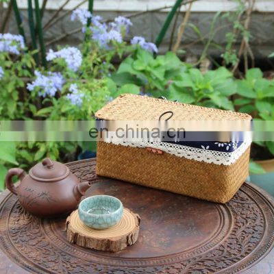 Hot Selling Hand woven straw basket with cover, High Quality Seagrass Box Wholesale For Gift Vietnam Supplier
