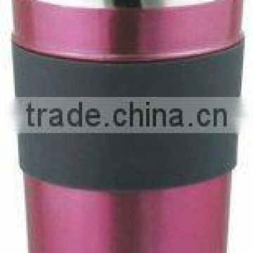 450ml popular double wall stainless steel travel mug with silicon sleeve
