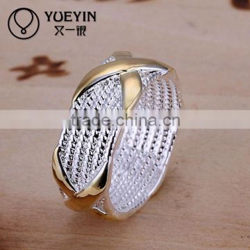 Hot sale Fashion color separation silver Ring with golden "X"