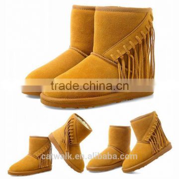Fashion winter snow boots woman wedge boots tassel boots light brown color three color option