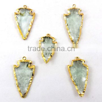 Green Amethyst Color Glass Gold Electroplated Arrowhead